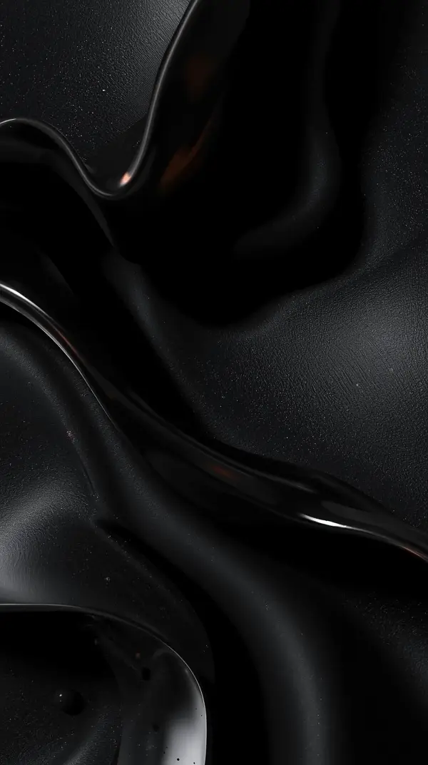 4k wallpaper for mobile Sleek Black Glossy Liquid Waves, Minimalist Abstract Fluid Curves on Deep Black Background with Shiny Reflections