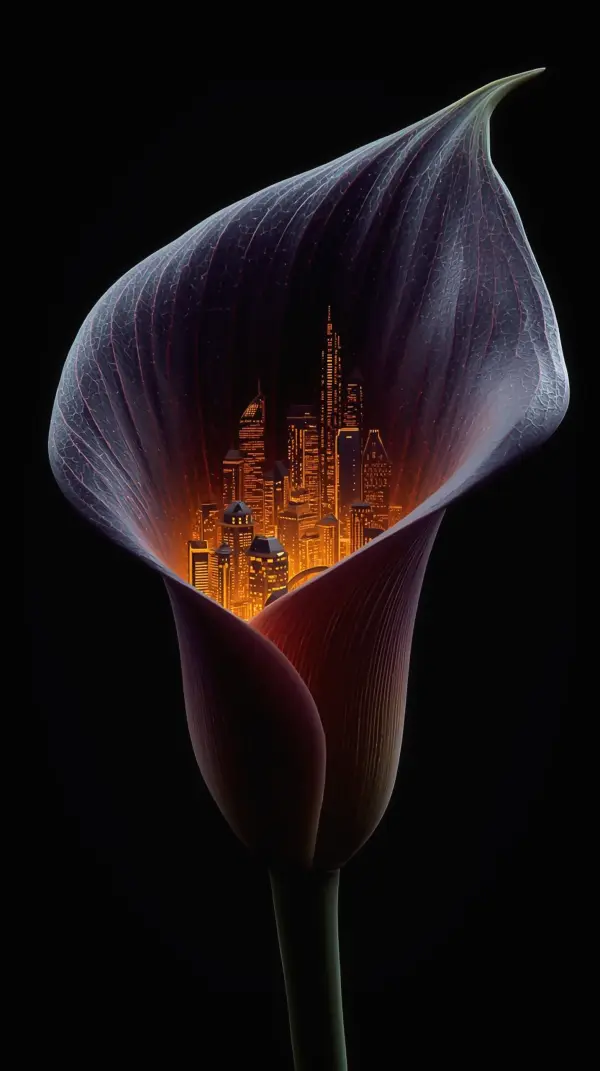 Black wallpaper 4k phone — glowing flower city