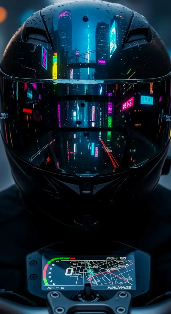 Cyberpunk Motorcycle Helmet Phone Wallpaper 4K | Futuristic iPhone Wallpaper 4K