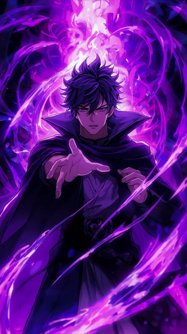 Wallpaper dark anime — swirling purple flame