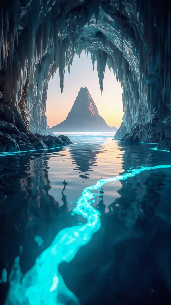 Wallpaper anime nature — glowing blue ice cave