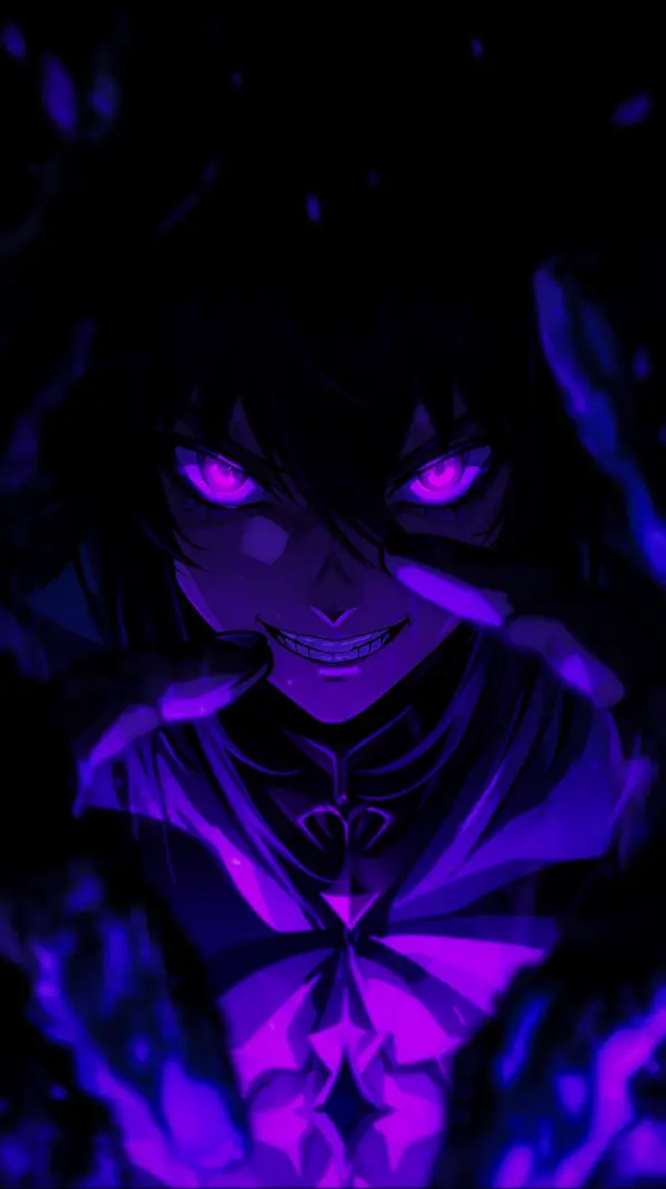 Dark anime wallpaper 4k phone — glowing purple eyes