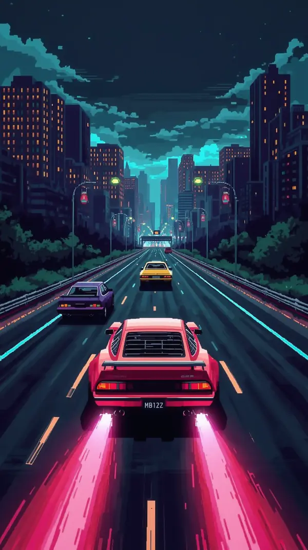 Anime cool wallpaper — retro neon highway drive
