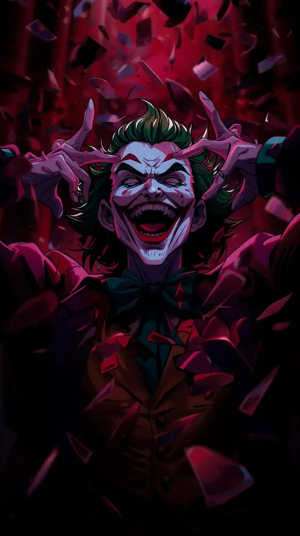 Joker Wallpaper — Maniacal grin, shattered fragments