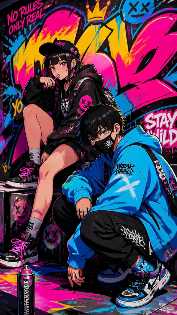 Anime couple picture — neon graffiti rebel duo