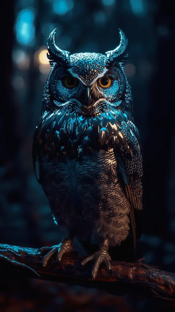 Owl Phone Wallpaper — Metallic Blue Night 4KWallpapar