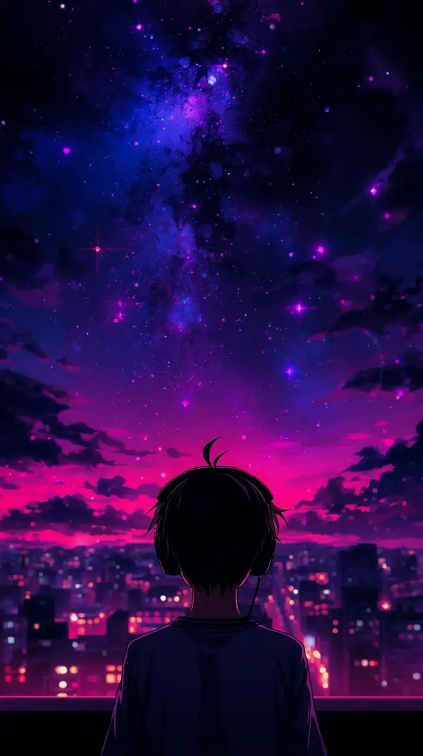Aesthetic Lo-Fi Anime Boy Galaxy Wallpaper for iPhone – 4K