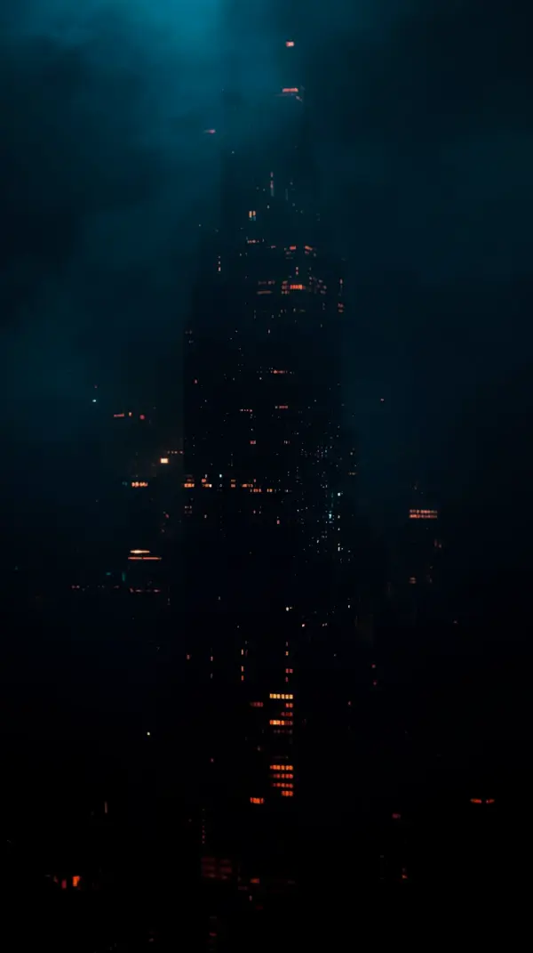 Wallpaper anime dark — misty night skyscraper