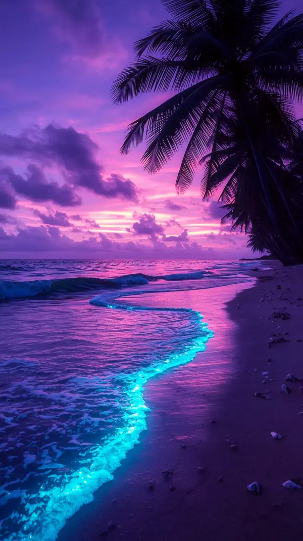 Wallpaper anime mobile — glowing bioluminescent waves