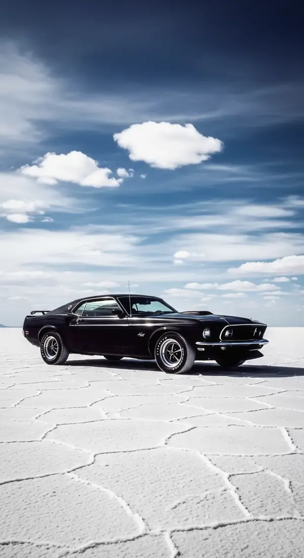 Classic Black Muscle Car on Salt Flats - Stunning Car iPhone Wallpaper & 4K Mobile Background. Get your car wallpaper 4k for mobile, car wallpaper4k for mobile, and car iphone wallpaper here!