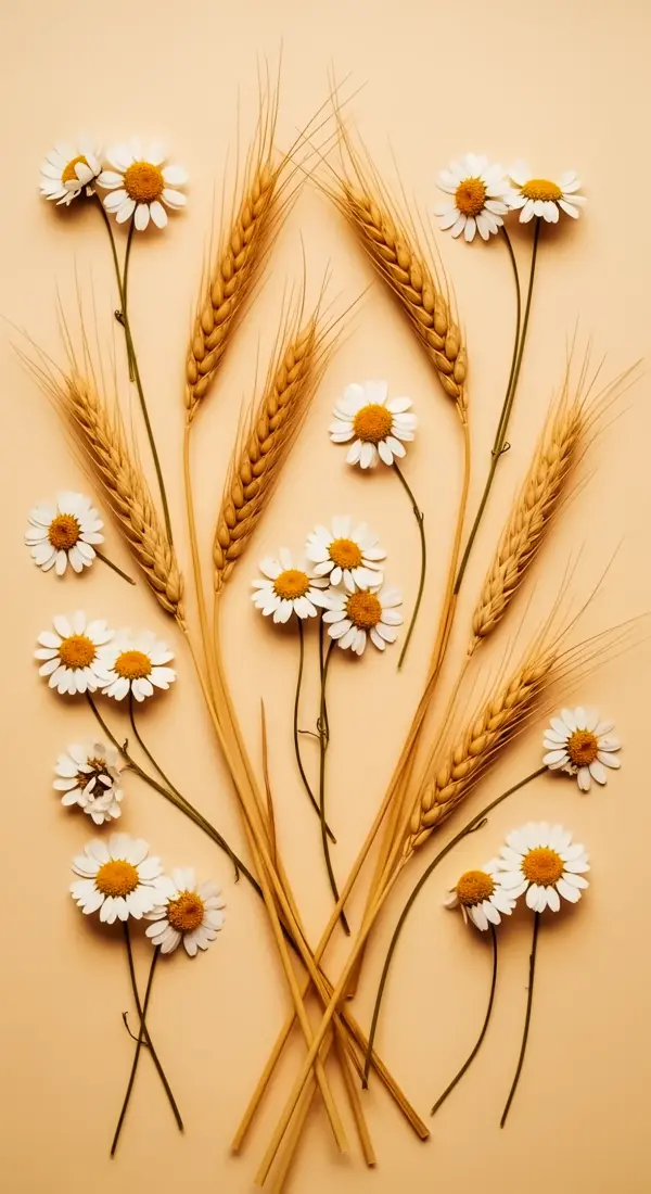 Elegant Daisy and Wheat Flower Background for iPhone, Flower Phone Background, Flower Phone Wallpaper
