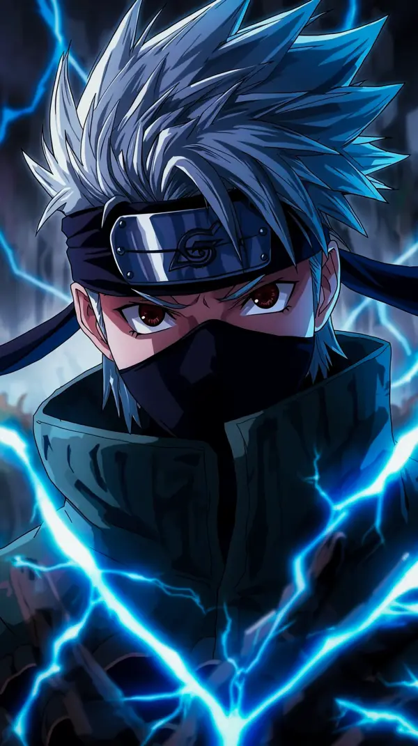Anime Fighter — Silver Hair, Mask, Electric Blue Bolts