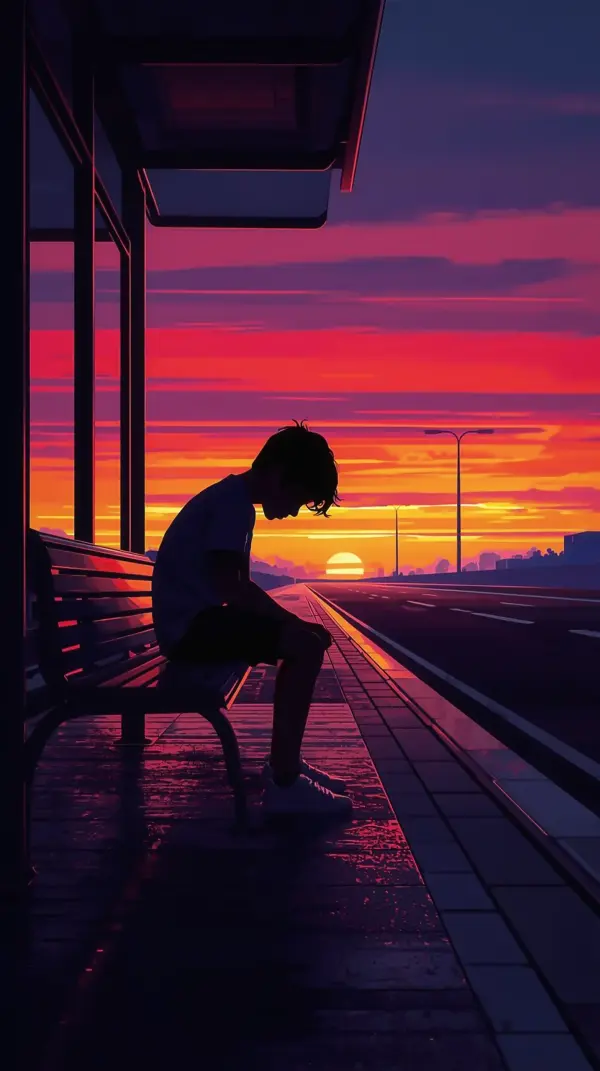 Sunset wallpaper for phone — lonely boy silhouette
