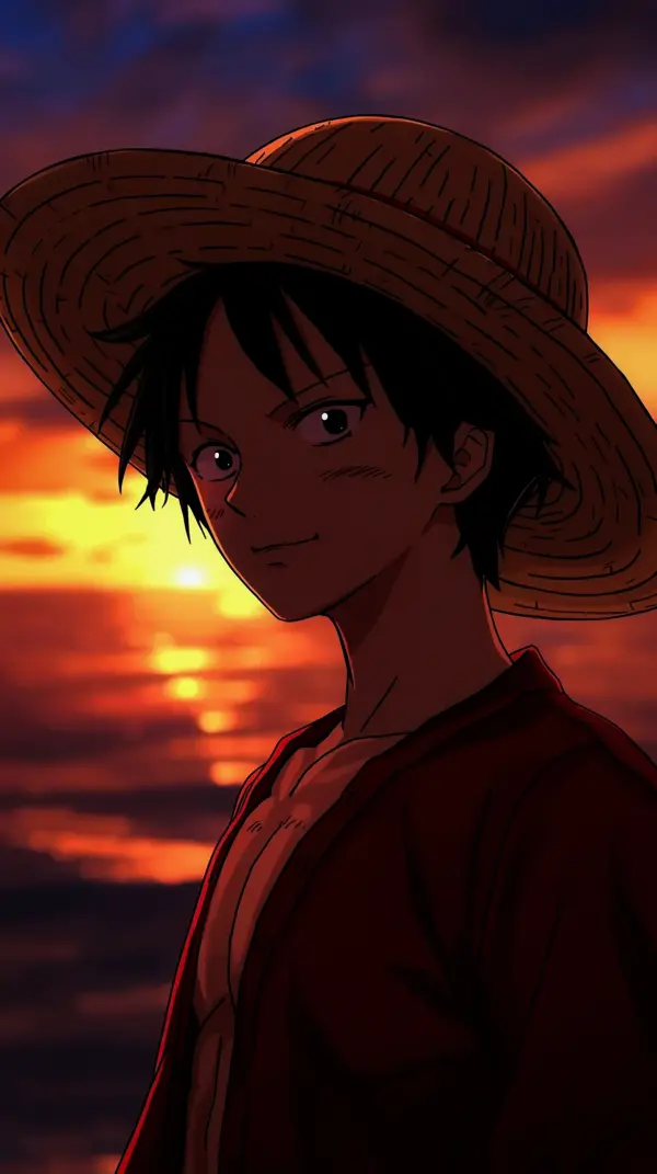 Epic Anime Wallpaper 4K Phone: Luffy Sunset Aesthetic Anime Background for iPhone & Mobile