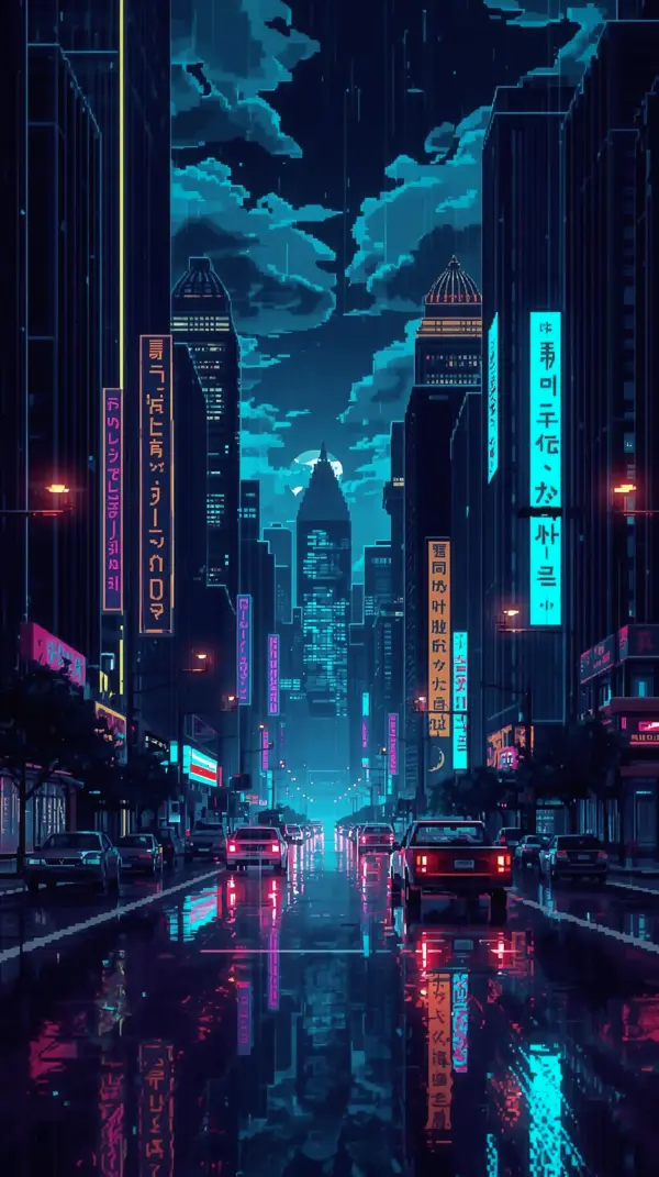 Cyberpunk Phone Wallpaper — Neon City Rain Street