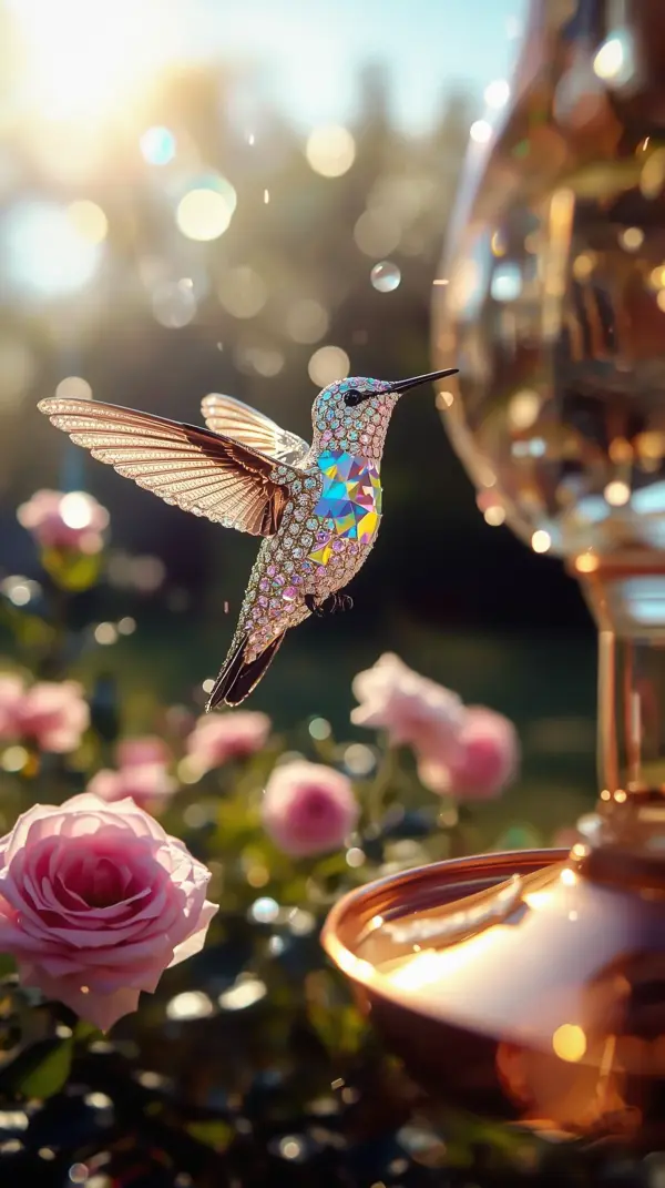 Wallpaper anime pink — crystal hummingbird roses