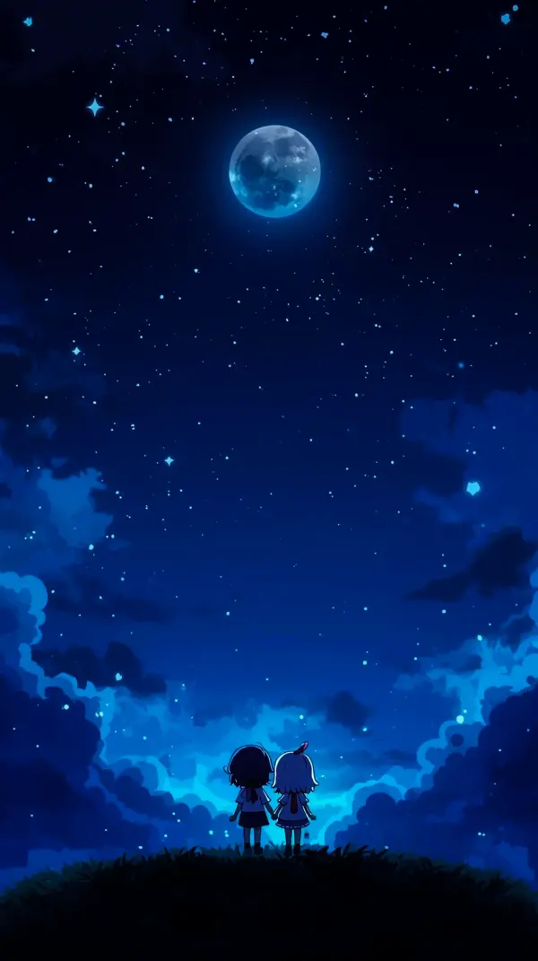 Dreamy Anime Couple Stargazing Wallpaper for iPhone/Android – 4K