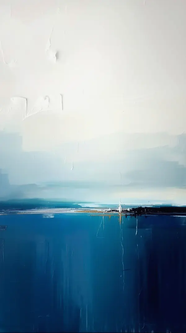 Anime scenery — minimalist blue ocean painting