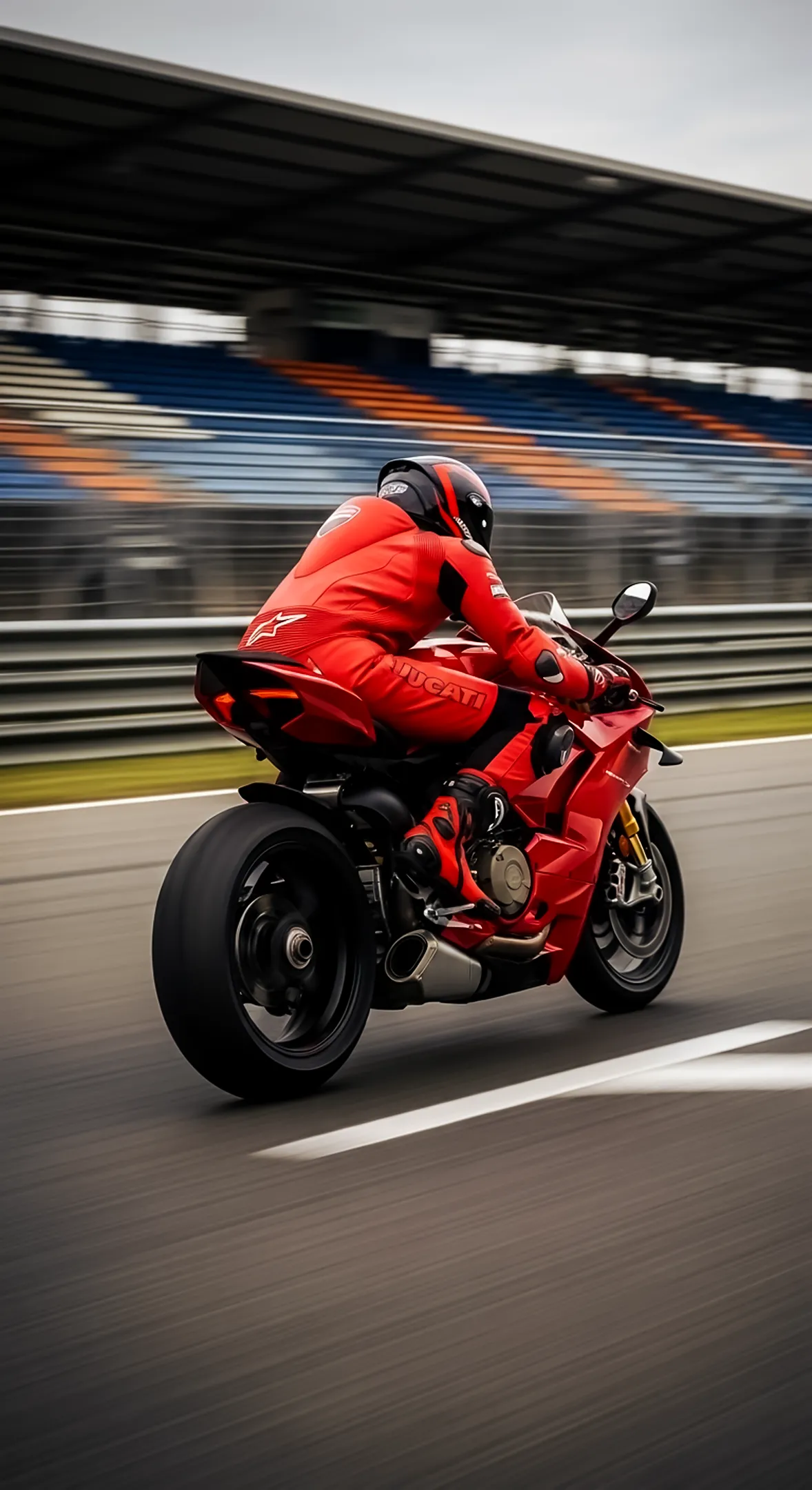 Red Ducati superbike on track, a dynamic 4k wallpaper for iphone. Perfect phone wallpaper, 4k wallpaper for mobile, 4k