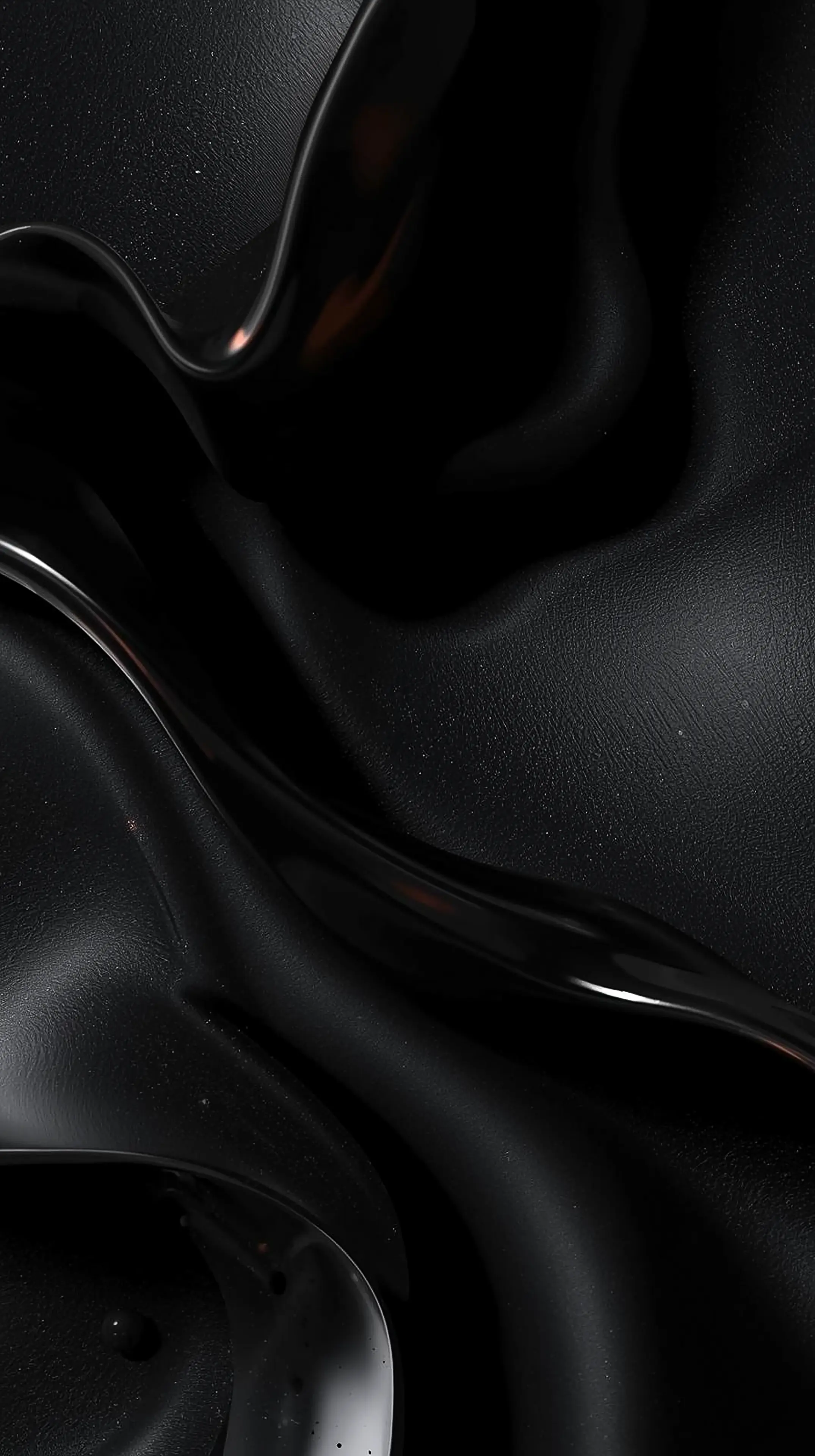 4k wallpaper for mobile Sleek Black Glossy Liquid Waves, Minimalist Abstract Fluid Curves on Deep Black Background with