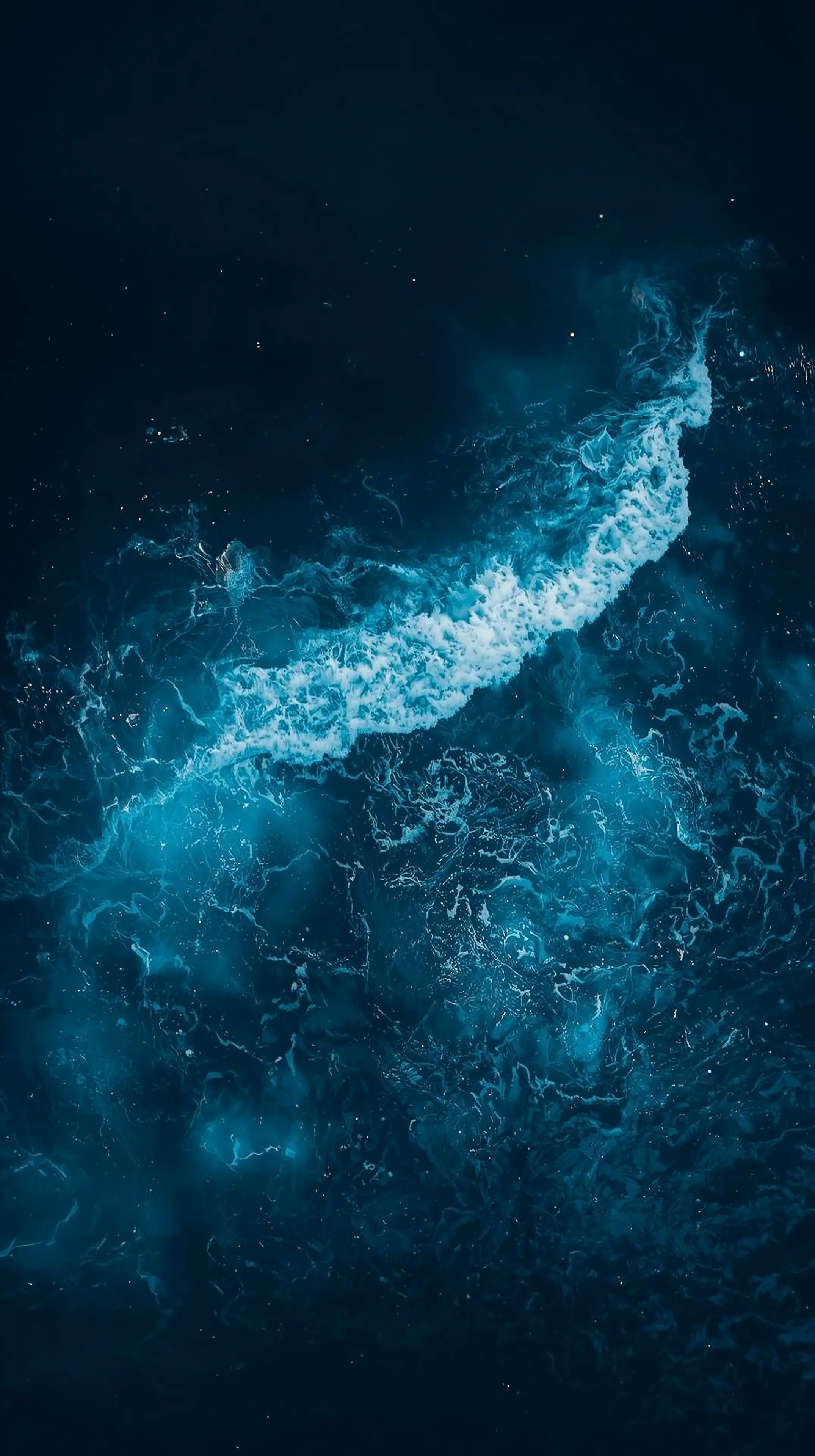 4k wallpaper for mobile Deep Ocean Blue Waves from Above, Aerial Dark Turquoise Sea Foam & Swirling Water Texture with Moody Glow