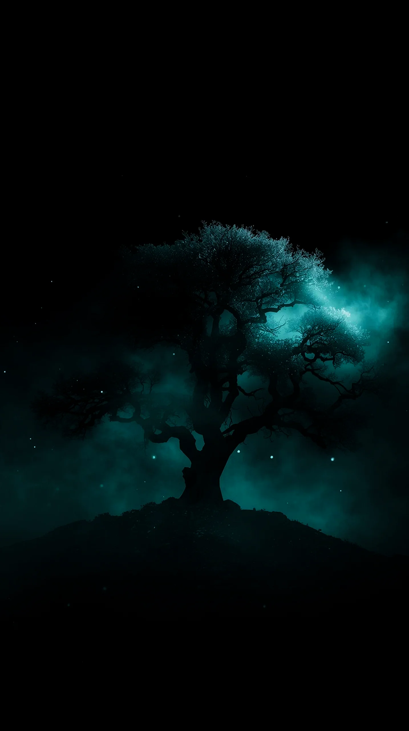 Dark teal tree amoled wallpaper 4k for mobile, iphone wallpaper 4k, 4k wallpaper for mobile, wallpaper for phone, 4k