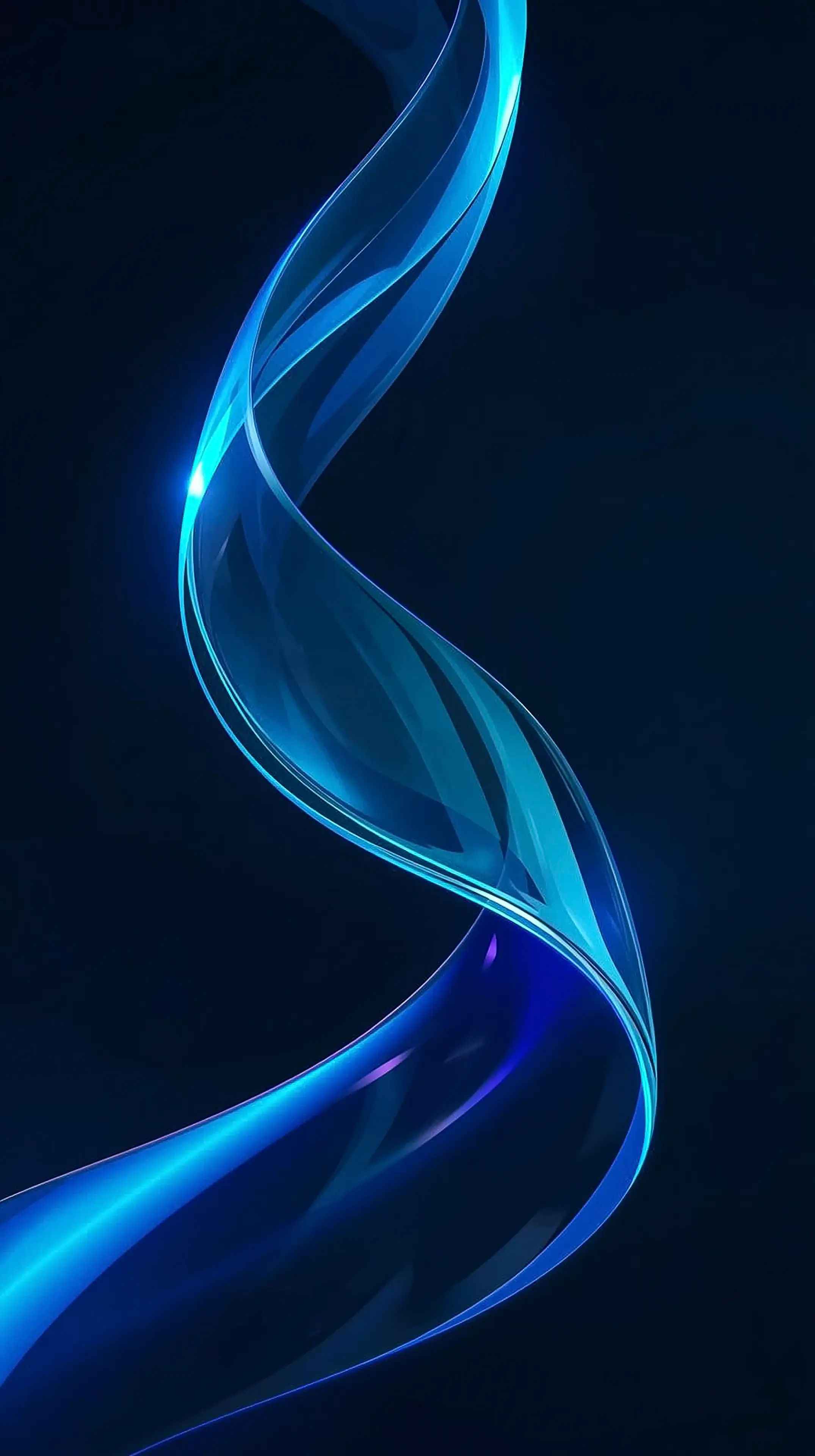 4k wallpaper for mobile Sleek Blue Glossy Ribbon Wave, Futuristic Neon Cyan Flowing Curves with Luminous Glow on Deep Bl