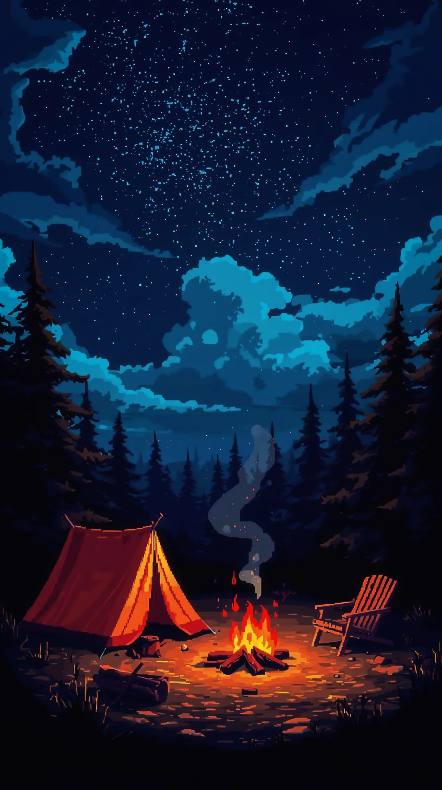 Pixel Art Wallpaper Phone — Campfire Night Stars | 4kwallpapar