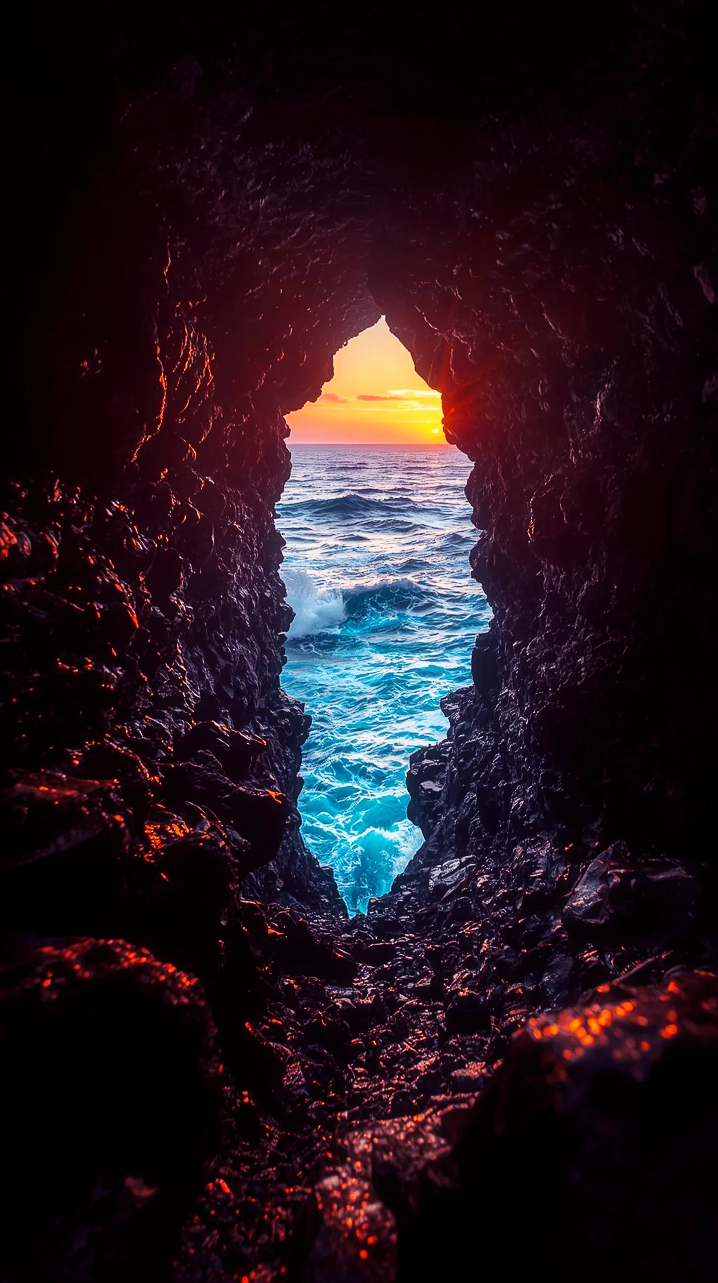 Ocean cave sunset iphone wallpaper 4k, 4k wallpaper for mobile, wallpaper for phone, cute 4k wallpaper for iphone.
