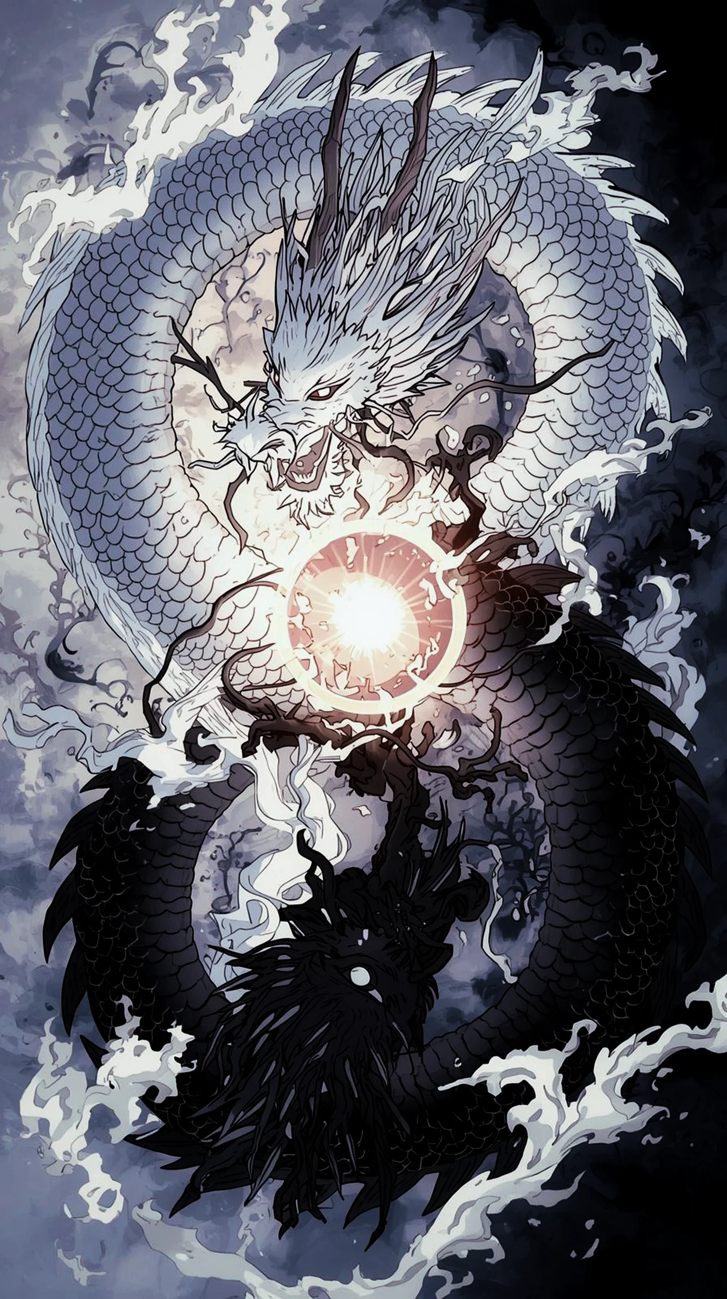 dynamic light and dark dragons wallpaper for iPhone 4K