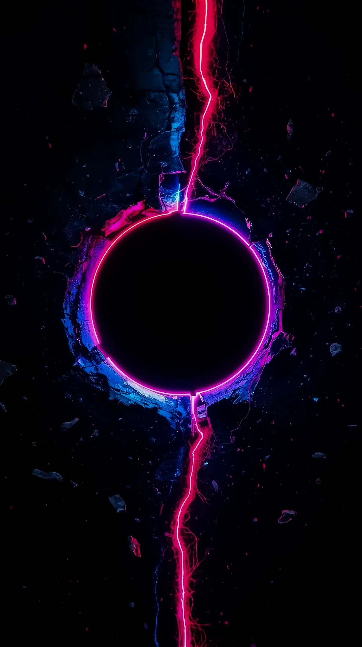 Neon crack and circle amoled wallpaper 4k for mobile, ideal iphone wallpaper 4k, cute 4k wallpaper for iphone and 4k