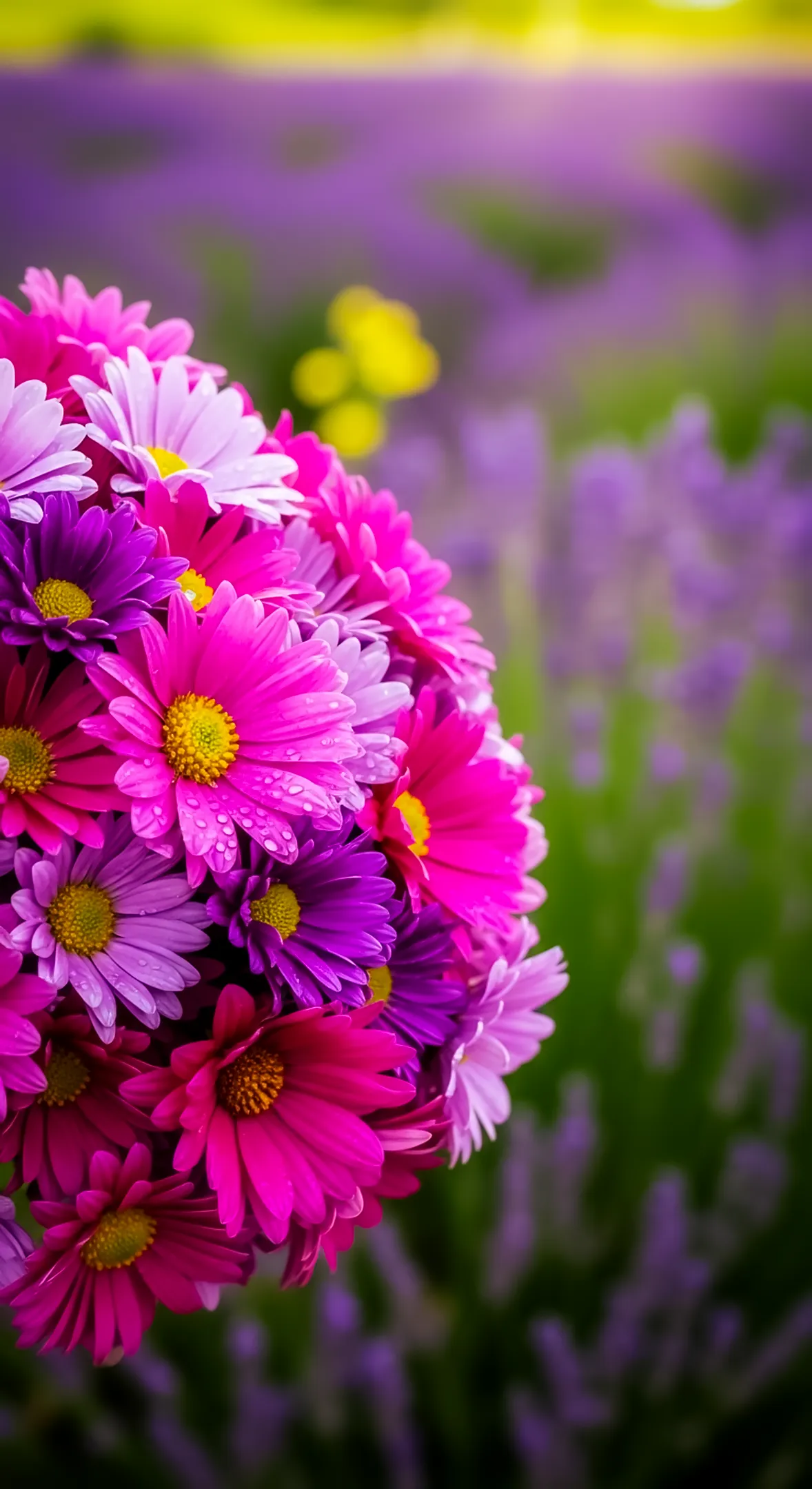 Close-up of pink and purple daisies, ideal flower background for iPhone, flower phone background, and flower phone