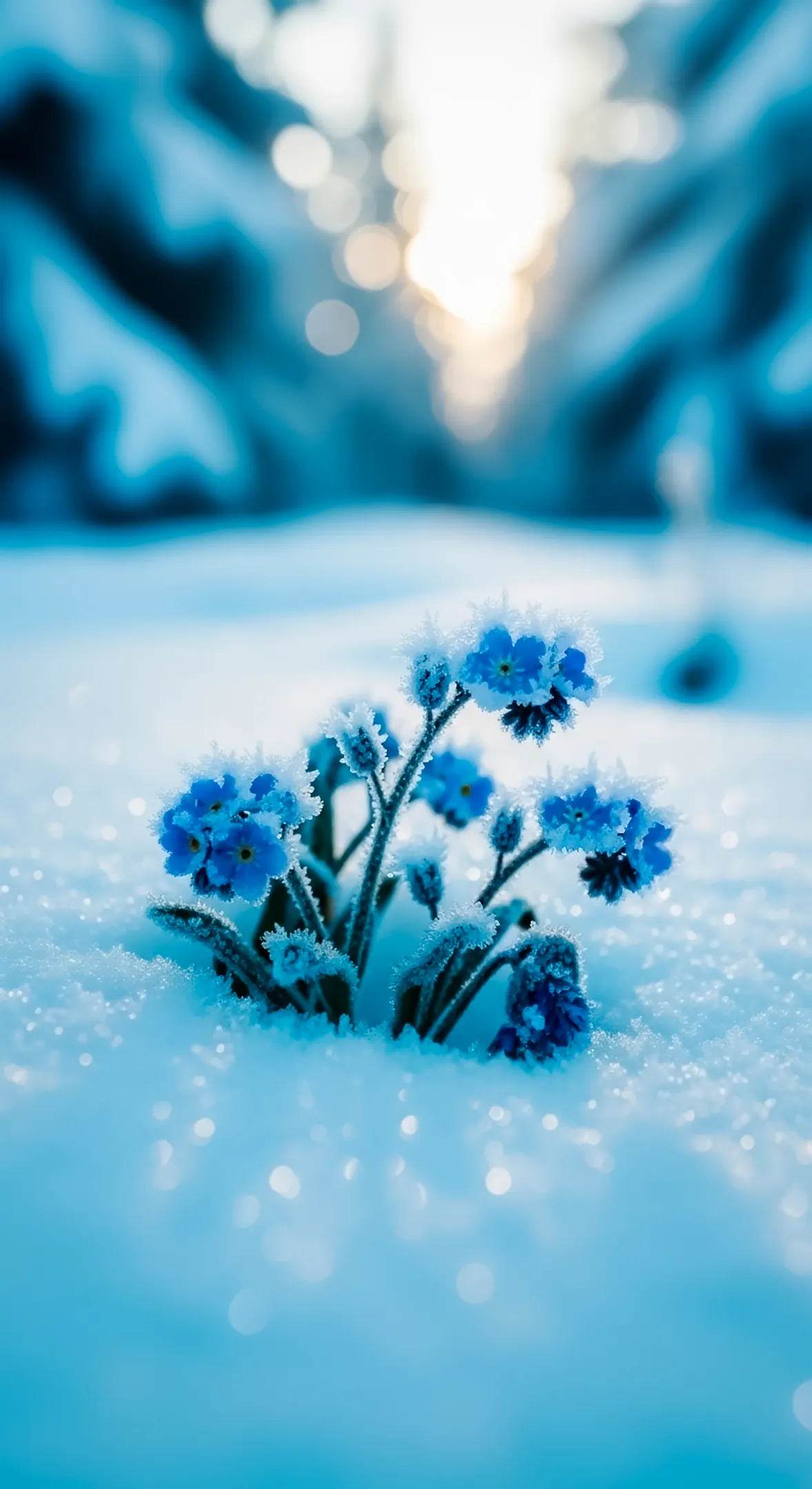 Beautiful Frozen Blue Flower Background for iPhone, Stunning Flower Phone Background, and Elegant Flower Phone Wallpaper