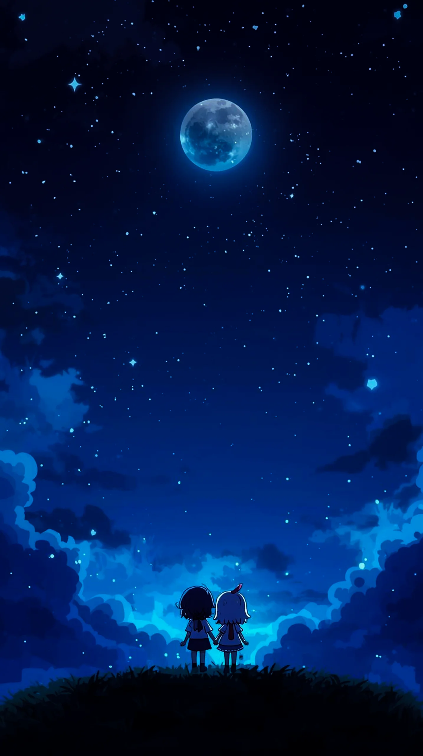 dreamy anime couple stargazing wallpaper for iPhone Android 4K