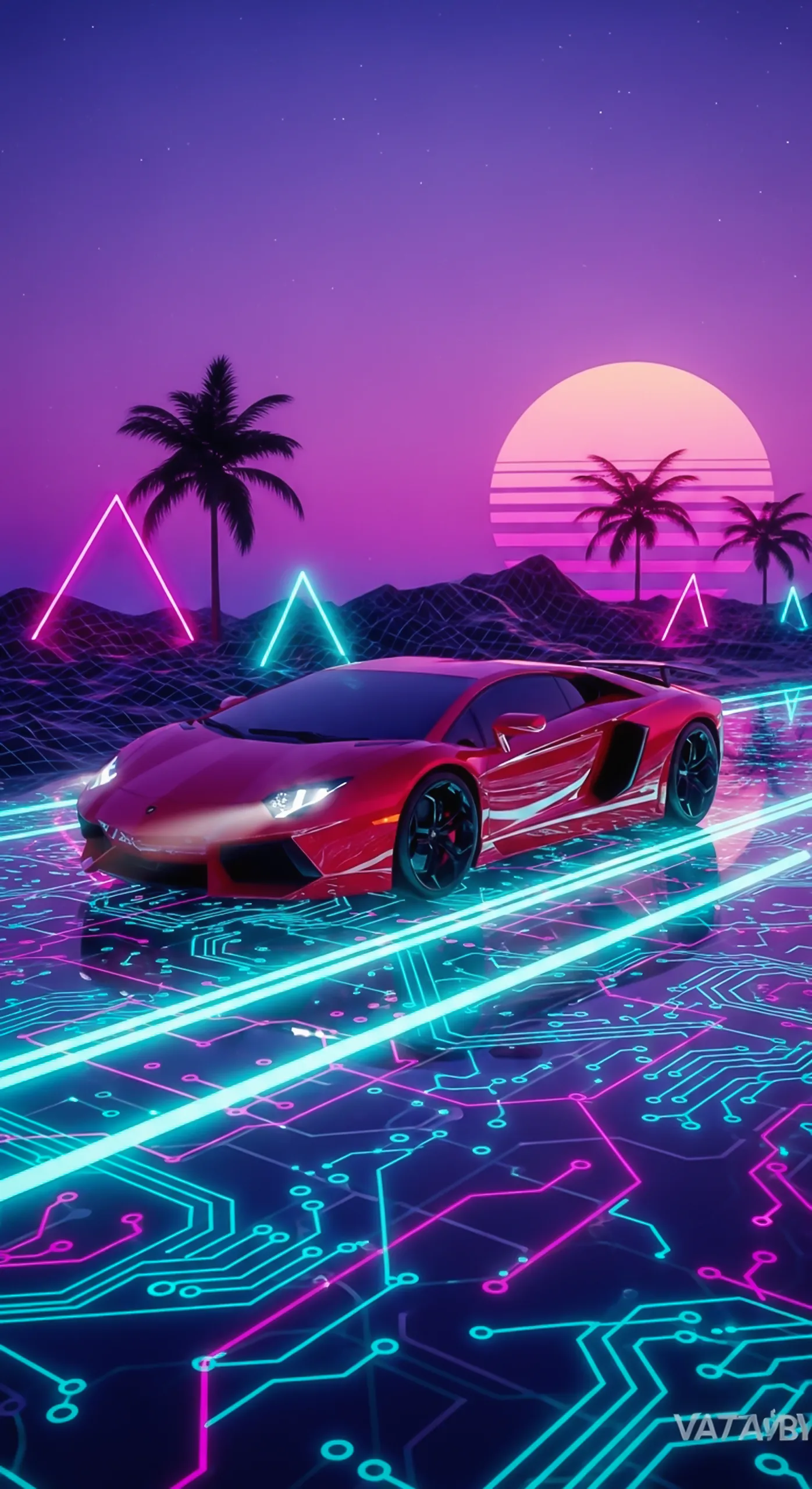 Red sports car iphone wallpaper, 4K for mobile, synthwave aesthetic, perfect car wallpaper4k for mobile.