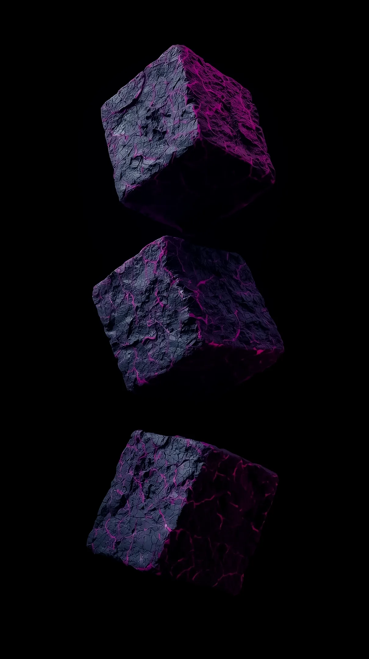 Floating purple cracked cubes AMOLED wallpaper 4k for mobile, iphone wallpaper 4k, 4k backgrounds, iphone background.