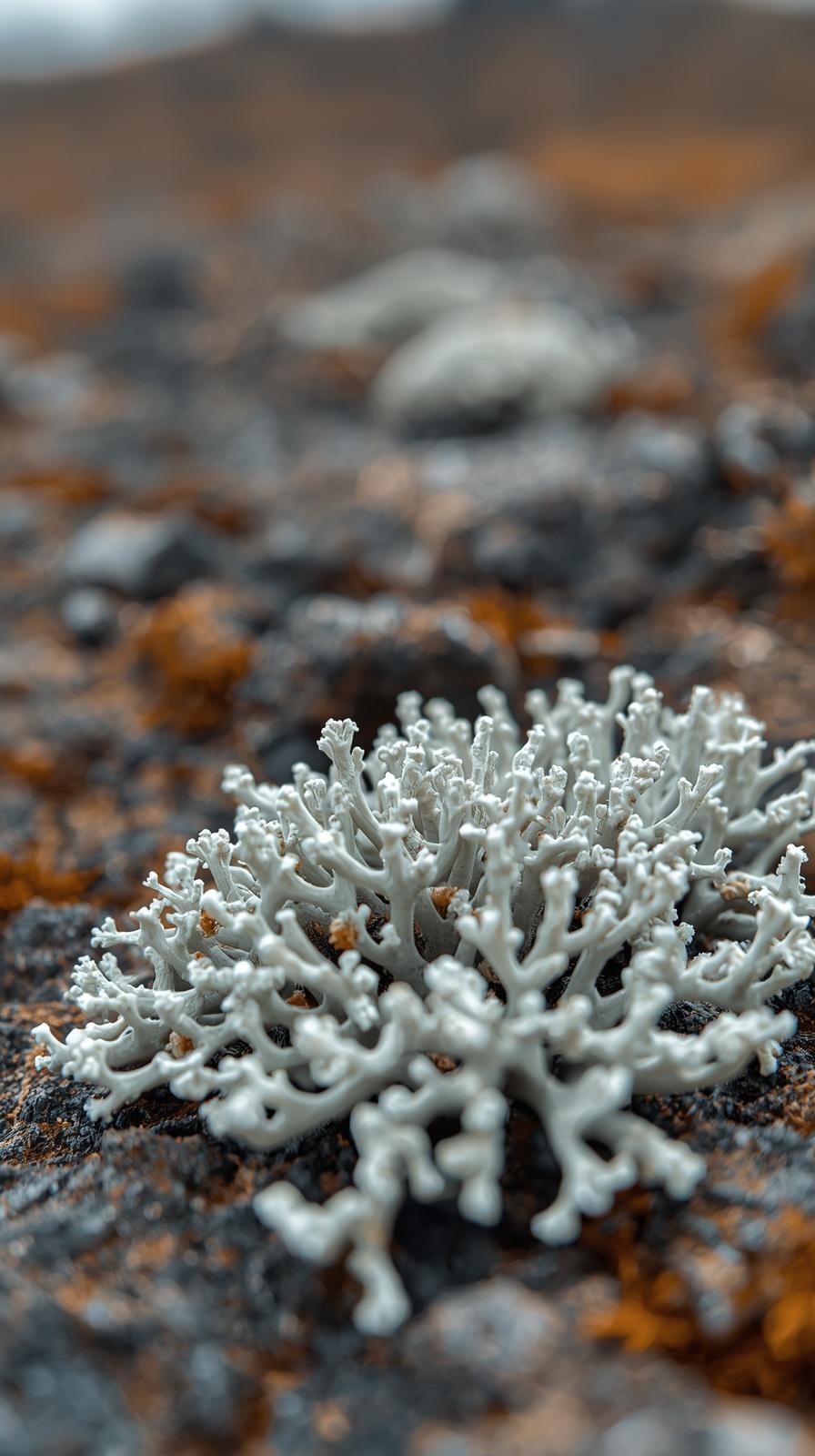 Macro Photography of White Lichen on Volcanic Rock